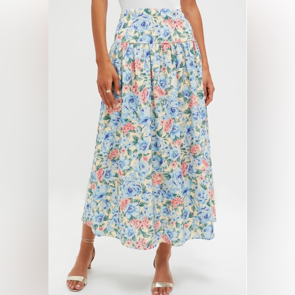 Moon River Tuckernuck Blue Multi Floral Maxi Skirt Medium NWT